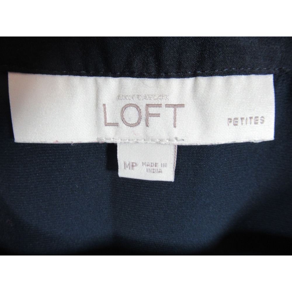 LOFT Satin Cap Sleeve Blouse Petite Women PM Navy Blue V-neck - Picture 3 of 5
